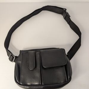 Black Faux Leather Crossbody Bag / Waist Bag Unisex
